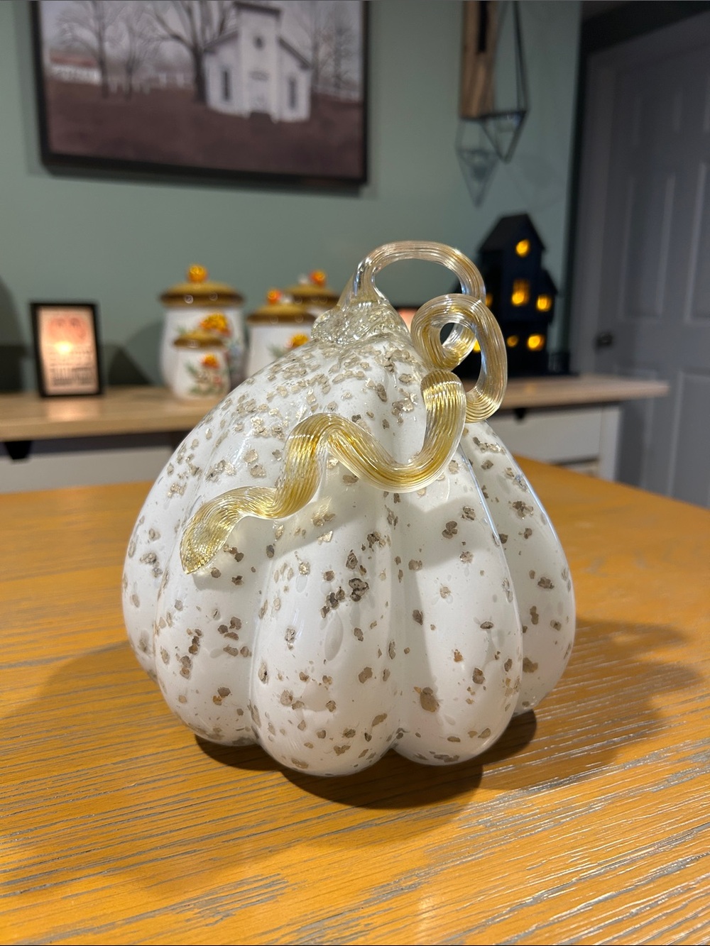 Glass Decorative Pumpkin - White & Gold Holiday Accent